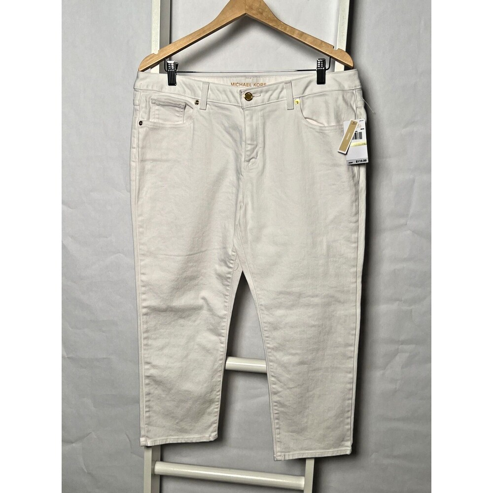 Michael Kors Womens Size 14 NWT White Ankle Crop Jeans Gold Button Mid Rise